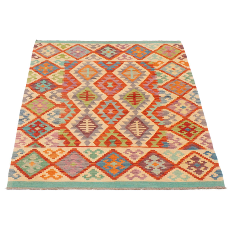Tapis unique en laine crème / rouge 4 pi 2 po x 5 pi 10 po Johari