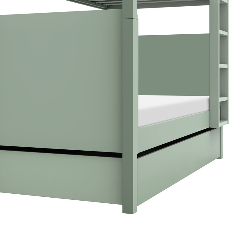 TipToe Twin Storage Trundle Bed, Light Sage