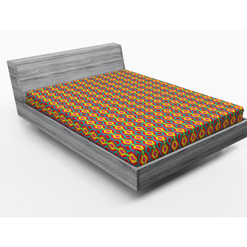 Microfiber Geometric Fitted Sheet, Twin Fitted Sheet, Yellow/Red Geometric