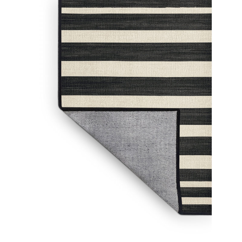 Tapis gris à rayures horizontales lavable à la machine, Rond 3 pi