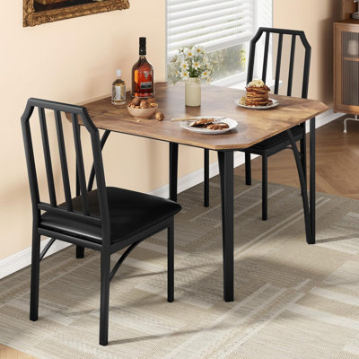 Dining Table Set for 2 Kitchen Table and Chairs with Chamfer Design 3 Piece Dining Room Set with Cushion Seats for Home Kitchen Apartment Small Spaces Rustic Brown