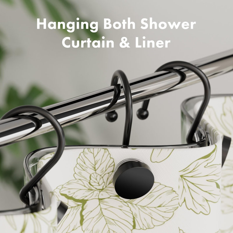 Anneaux de rideau de douche Crochets de rideau de douche décoratifs noirs modernes et robustes, crochets de douche antidérapants, 12 pièces