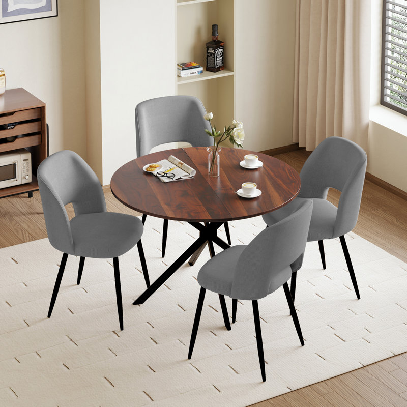 4 -Person Dining Set, Brown, Grey