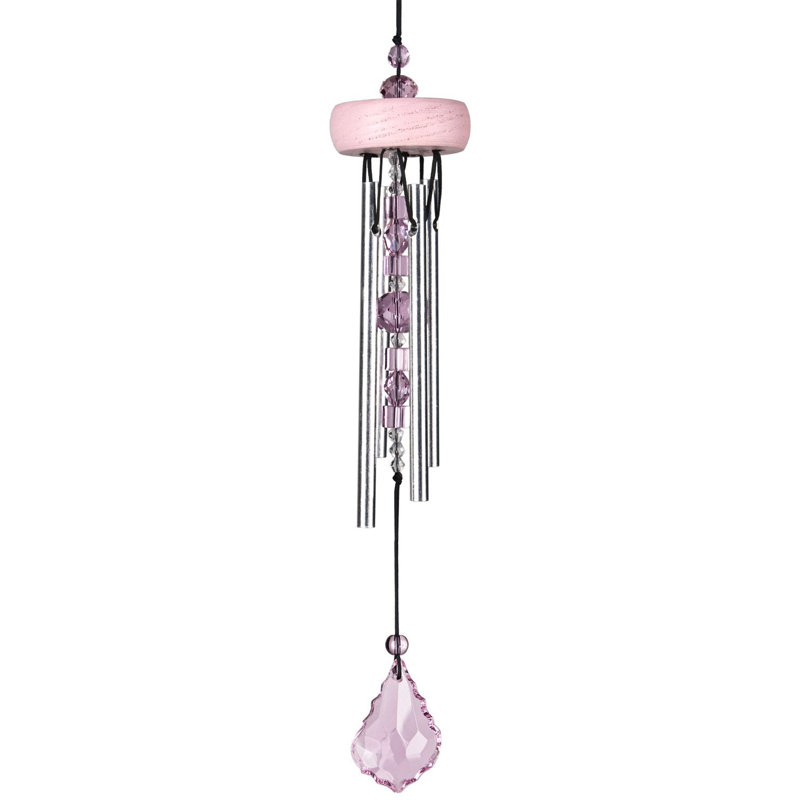 Pink Gem Drop Wind Chimes with Crystal Accents, 10"