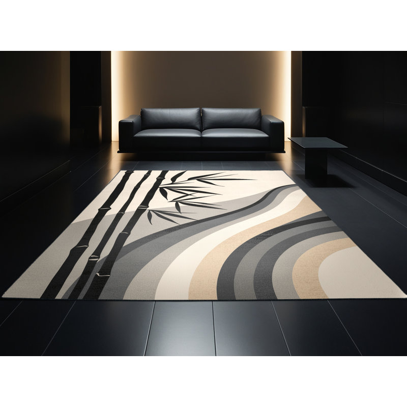 Tapis beige moderne et élégant lavable à la machine Orionna, Carré 6 pi