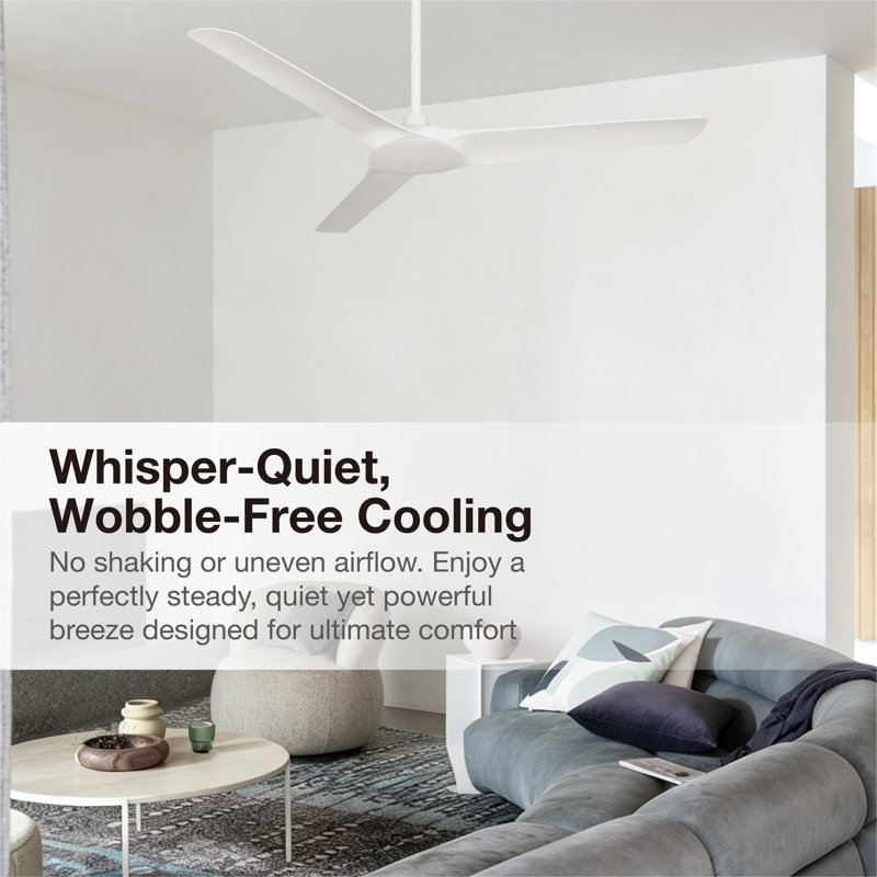 Abyss 56in 3-Blades Indoor/Outdoor Ceiling Fan with Remote Control, White, White
