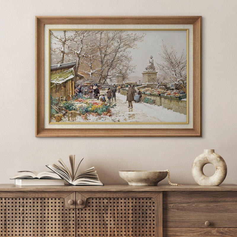 Art du marché aux fleurs de Paris en hiver, images de salon, impression sur toile encadrée, impression numérique.
