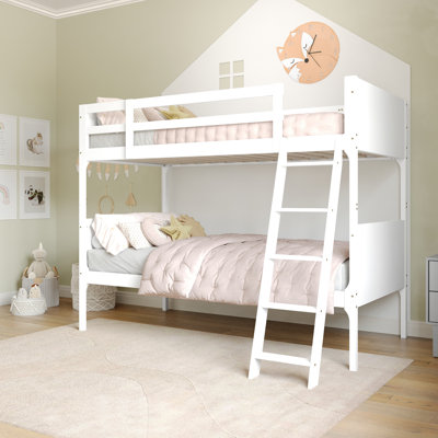 Convertible Solid Wood Bunk Bed Frame For Kids With Ladder, No Box Spring Needed