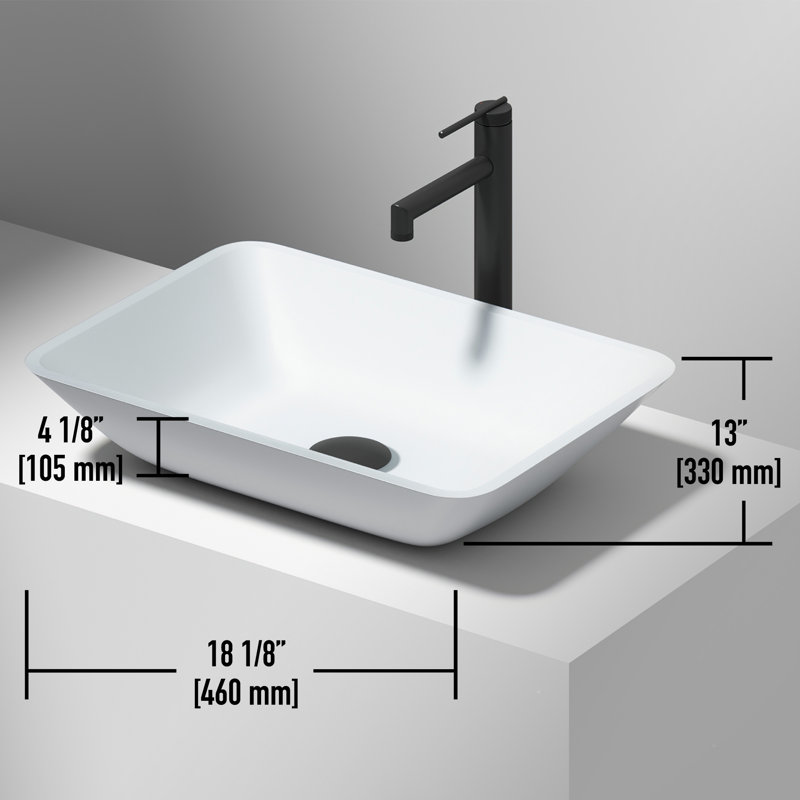 Sottile Turquoise Water Glass 18" L 13" W 4" H Rectangular Vessel Bathroom Sink, White Matte Shell