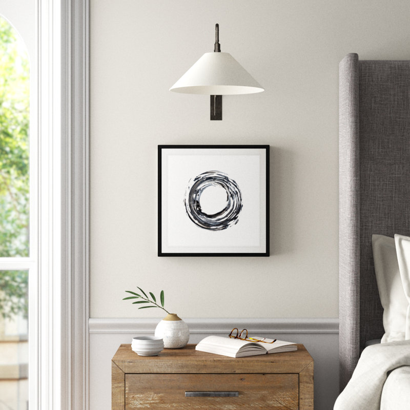 «E Encircle I», peinture sur toile, Cadre noir, H 18 po x l 18 po x P 1,5 po