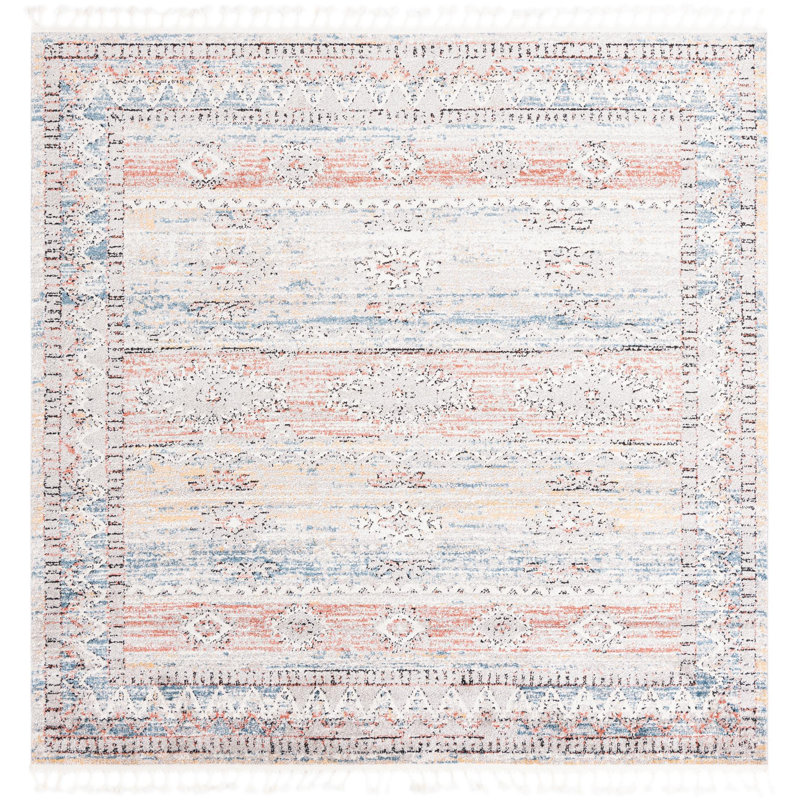Tapis rouge / bleu / jaune Iroda, Carré 7 pi 10 po