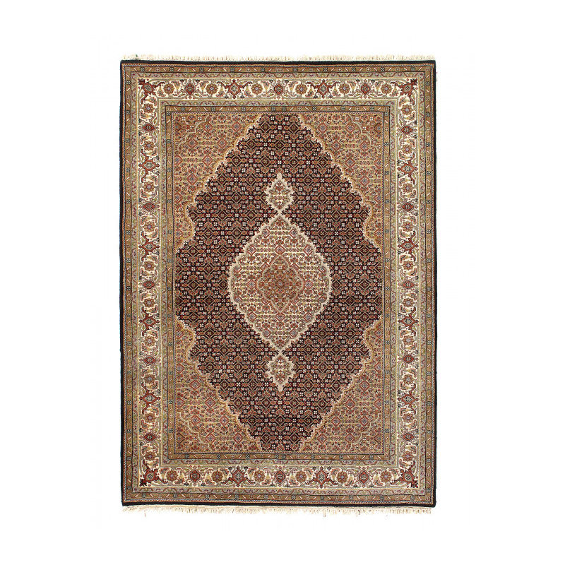 Tapis en soie et laine Tabriz Mahi Design 4 pi 8 po x 6 pi 6 po