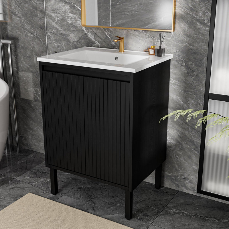 24" Bathroom Vanity with Ceramic Sink, Black, 24"