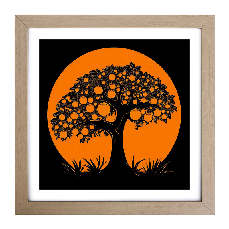 Orange Fruit Silhouette - Framed Print, Oak