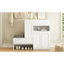 Élégant range-chaussures 2-en-1 avec coussin moelleux, banc de rangement moderne avec portes arquées et dispositifs de rebond, range-chaussures polyvalent avec tablettes réglables pour le couloir, le salon, blanc-1100257139