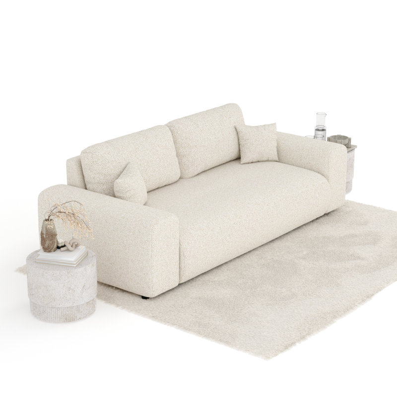 Three-seater square arm sofa, Cream Boucle