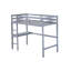 Lit mezzanine simple gris avec garde-corps et bureau intégré, fait de bois d'hévéa massif pour un bureau de chambre à coucher stable en gris, offre un environnement pratique et confortable