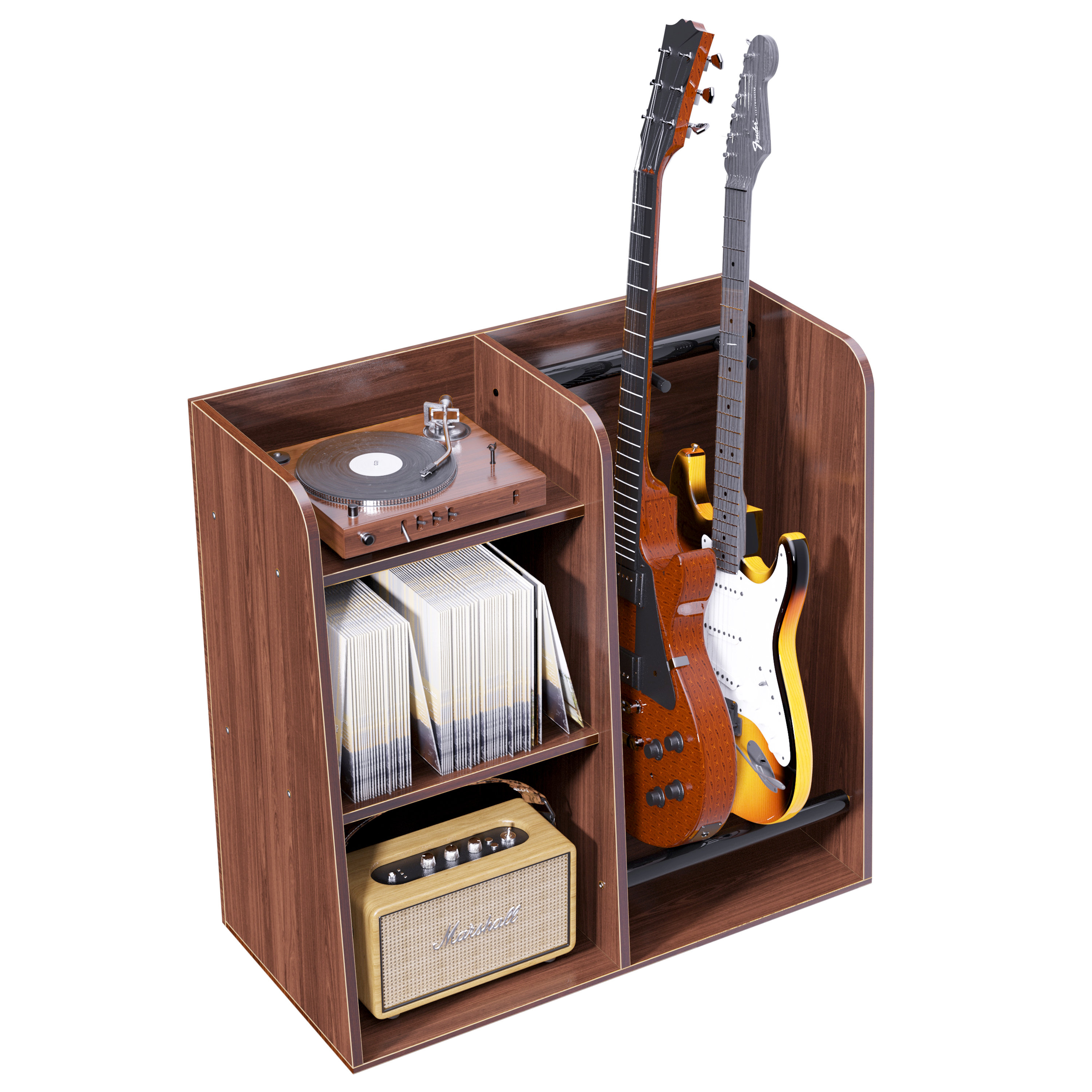 Gorje Multiple Guitar Stand, 2 Guitar Rack Holder Floor, 3-Tier Storage Shelf