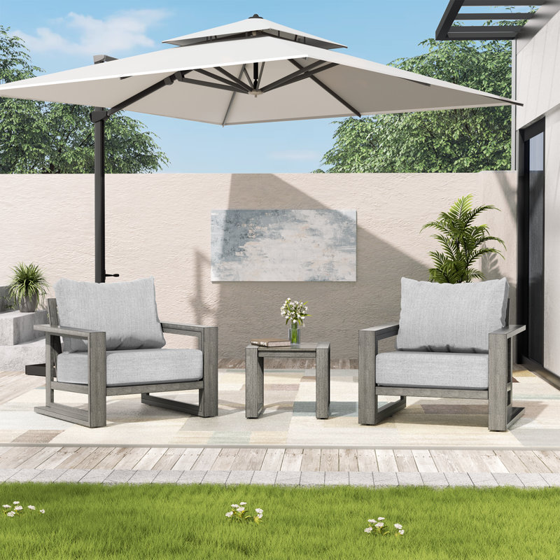 Purescape 3-Piece Hand-Painted Aluminum Outdoor Conversation Set With Gray Cushions And Side Table, Gray