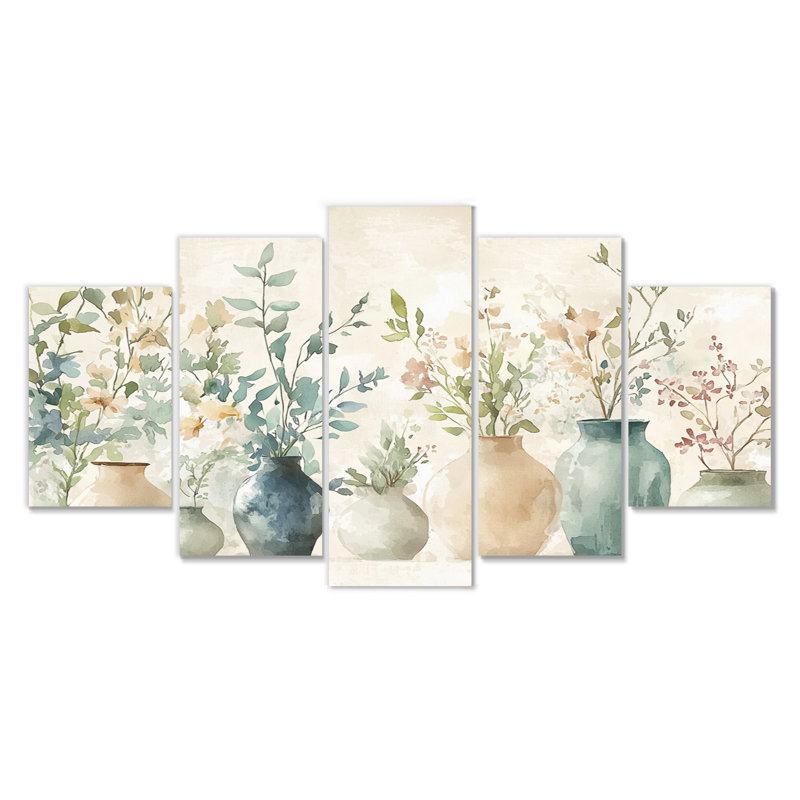 «Green Vases In Collection» - Boho Pottery, ensemble d'art mural