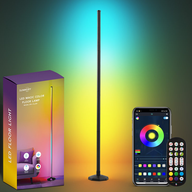 57" Corner Ambient Lighting Lamp With Music Sync & 16 Million Colours, Remote & App Control, Black