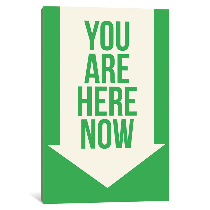 « you are here now », art textuel sur toile, H 40 po x l 26 po x P 1,5 po, Toile tendue
