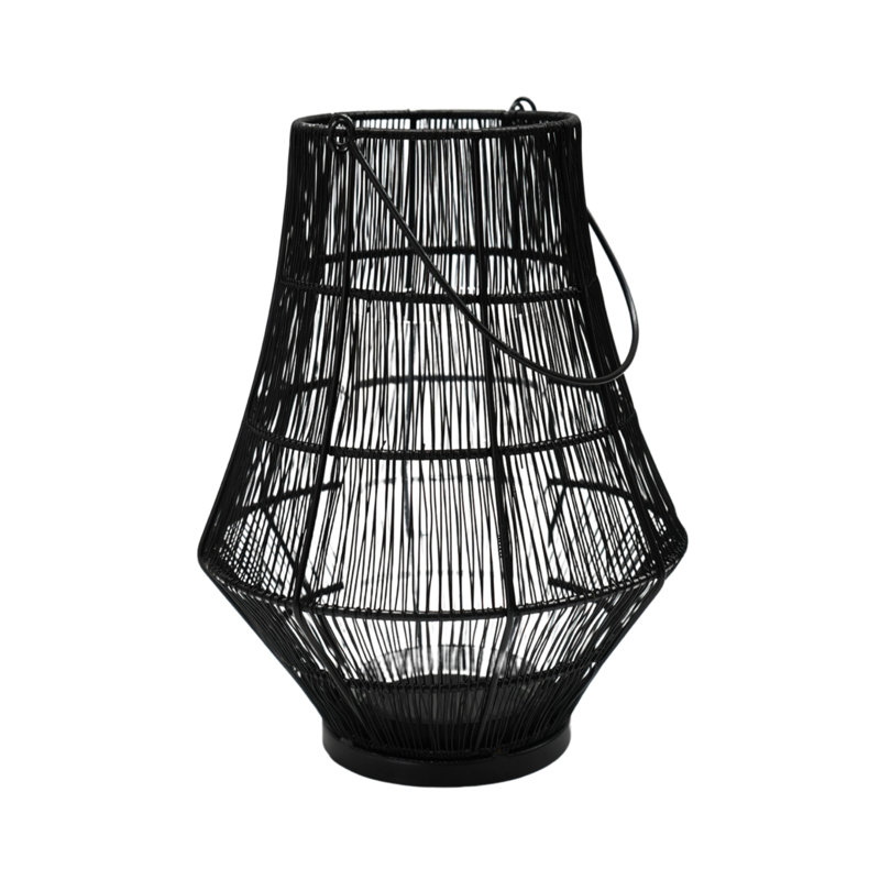 Ivyline Outdoor Portofino Curve Wirework Lantern 30cm Solar Powered Hurricane Lantern