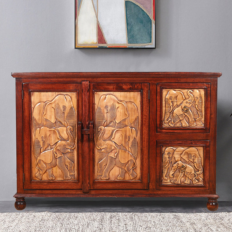 Hand-Carved 2-Drawer Double-Door Accent Cabinet