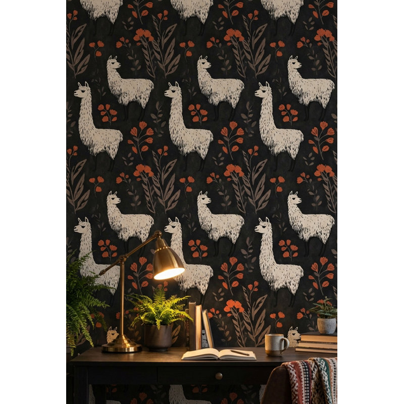 Papier peint floral lamas de Bohème, Peler et coller