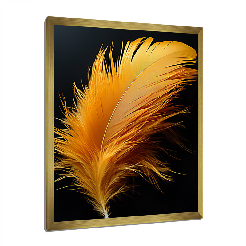 Plume orange élégante sur toile, Encadrement doré, H 20 po x l 12 po x P 1 po