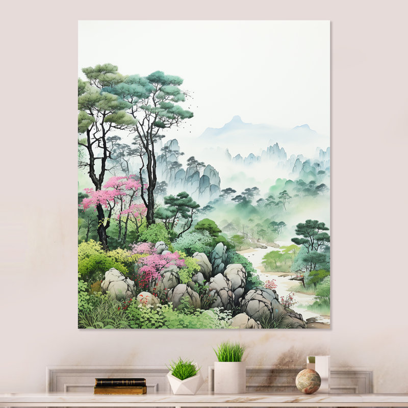 China Misty Mountains 4 - Art mural en porcelaine, H 32 po x l 16 po x P 1 po