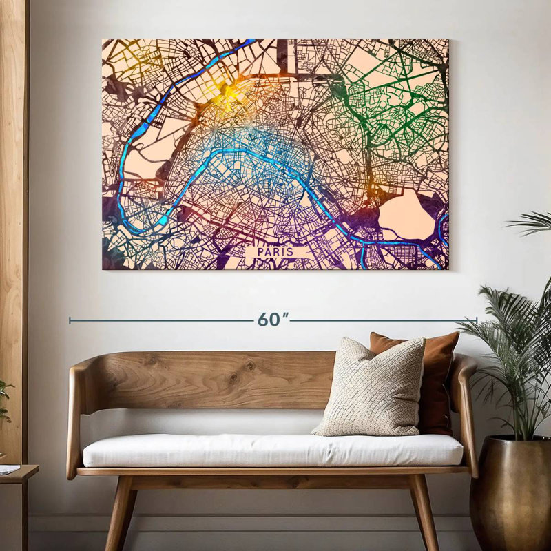 Aliaz Vibrant Paris City Map, 34" H x 51" W