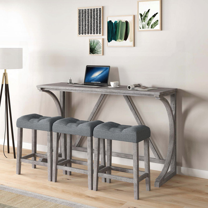 Ensemble de table de bar et tabourets 4 pièces avec prise de courant - industriel