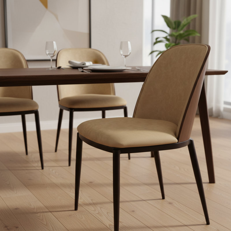 Chaise de salle à manger rembourrée moderne, chaise d'appoint à dossier courbé de style Mid-Century, pieds d'appoint en bois massif de cuisine minimaliste