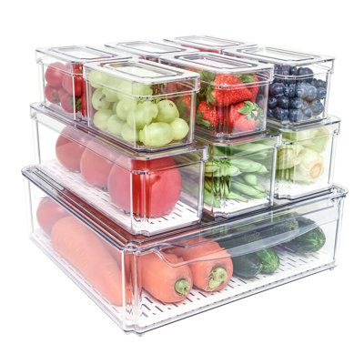 10 Pack Fridge Organizer - Stackable Refrigerator Organizer Bins with Lids