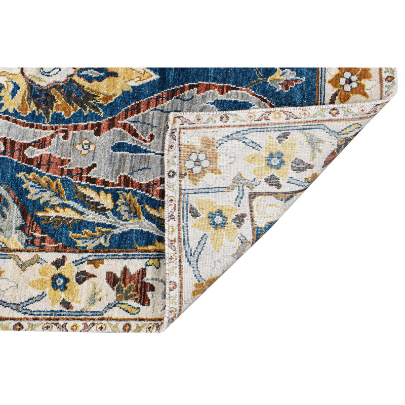 Wool Floral Area Rug in Blue/Yellow/Beige, Rectangle 8' x 10'