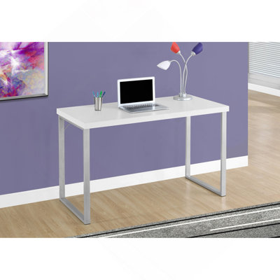 Computer Desk, Home Office, Laptop, 48"l, Work, White Laminate, Grey Metal, Contemporary, Modern