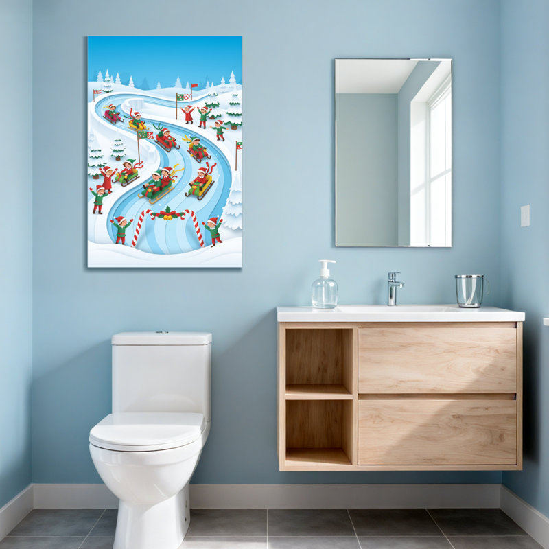 Noël, Noël, elfes, traîneau, course, neige, H 30 po x l 20 po