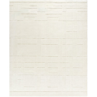 Hand Loomed Wool Geometric Area Rug in Cream