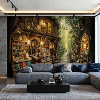 Papier peint adhésif de bibliothèque excentrique «Peel and Stick» de Fantasy Forest, art mural auto-adhésif et amovible