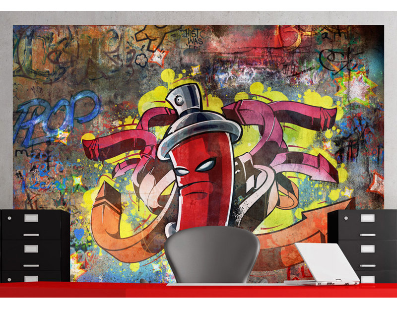 Murale monstres graffitis, L 10 pi x l 83 po, Rouge / gris / jaune