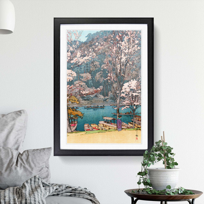 Arashiyama by Hiroshi Yoshida - Single Picture Frame Painting, Black Framed, 33cm H x 24cm W x 2cm D