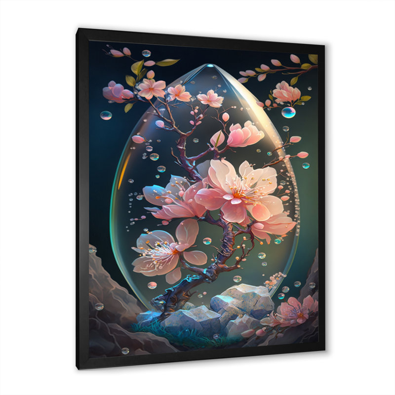 «Pink Flower Tree Landscape», reproduction sur toile, Impression noire sur toile encadrée, L 12 po x H 20 po