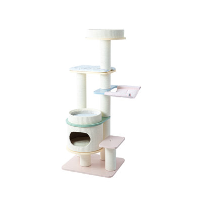 60.24"H Macaron-colored Home Cat Scratcher, Cat Tree, Cat House All-in-One Cat Climbing Frame