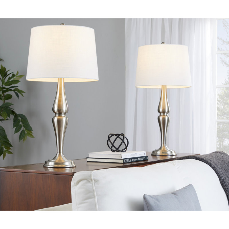 Sawyer 30" Contemporary Metal Table Lamp in Brushed Nickel Linen from Grandview Gallery by LumiSource - Set of 2