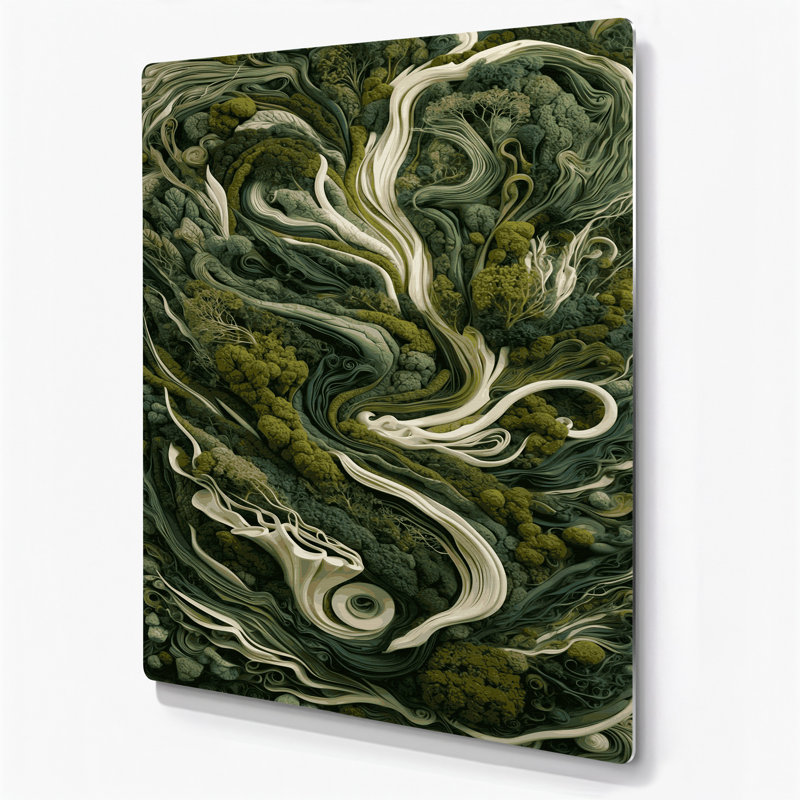 Paysage abstrait 41, art mural en métal vert, H 8 po x l 10 po