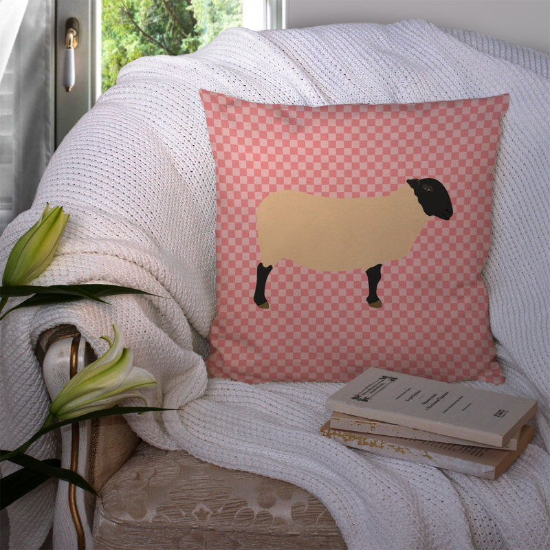 Coussin extérieur suffolk ovin check, Rose, 14 po x 14 po