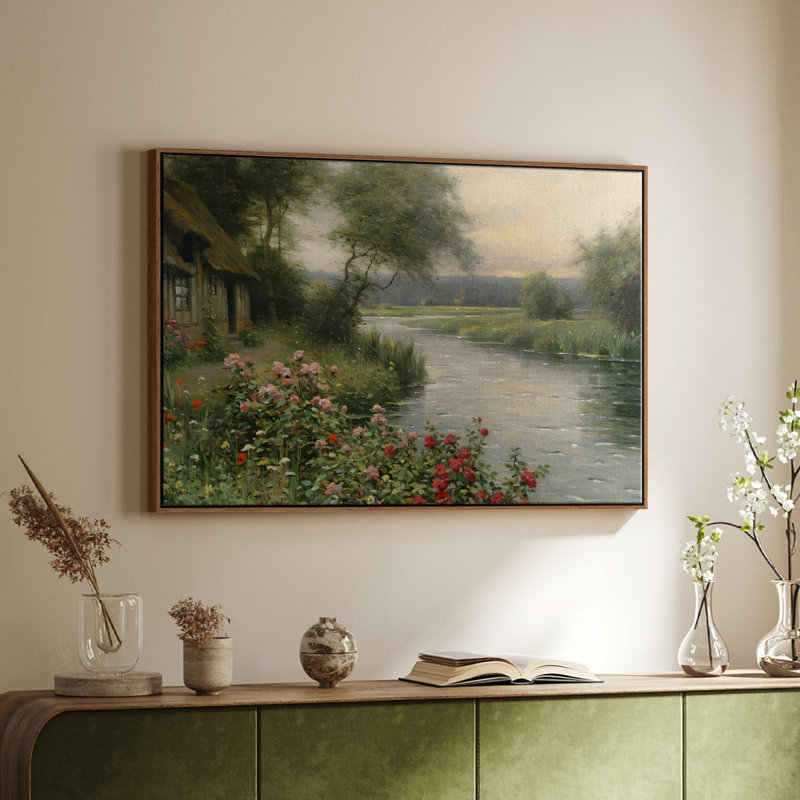 " Vintage Landscape -CCLVI ", 17" H x 25" W x 2'' D, Walnut Floater Framed Canvas