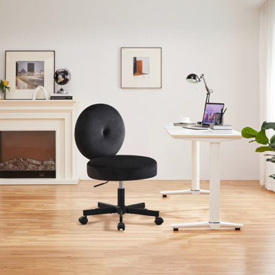 Chaise de bureau rembourrée sans accoudoirs, fauteuil de coiffeuse ergonomique à hauteur ajustable en velours