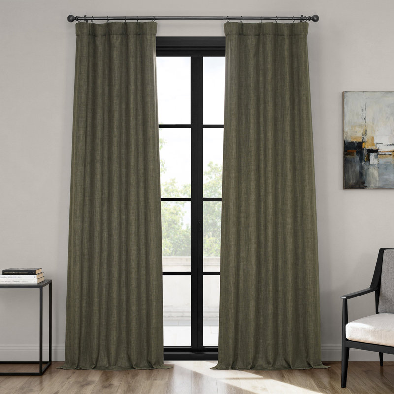 Ottis Faux Linen Room Darkening Curtain Panel , 50" W x 96" L, Khaki Green